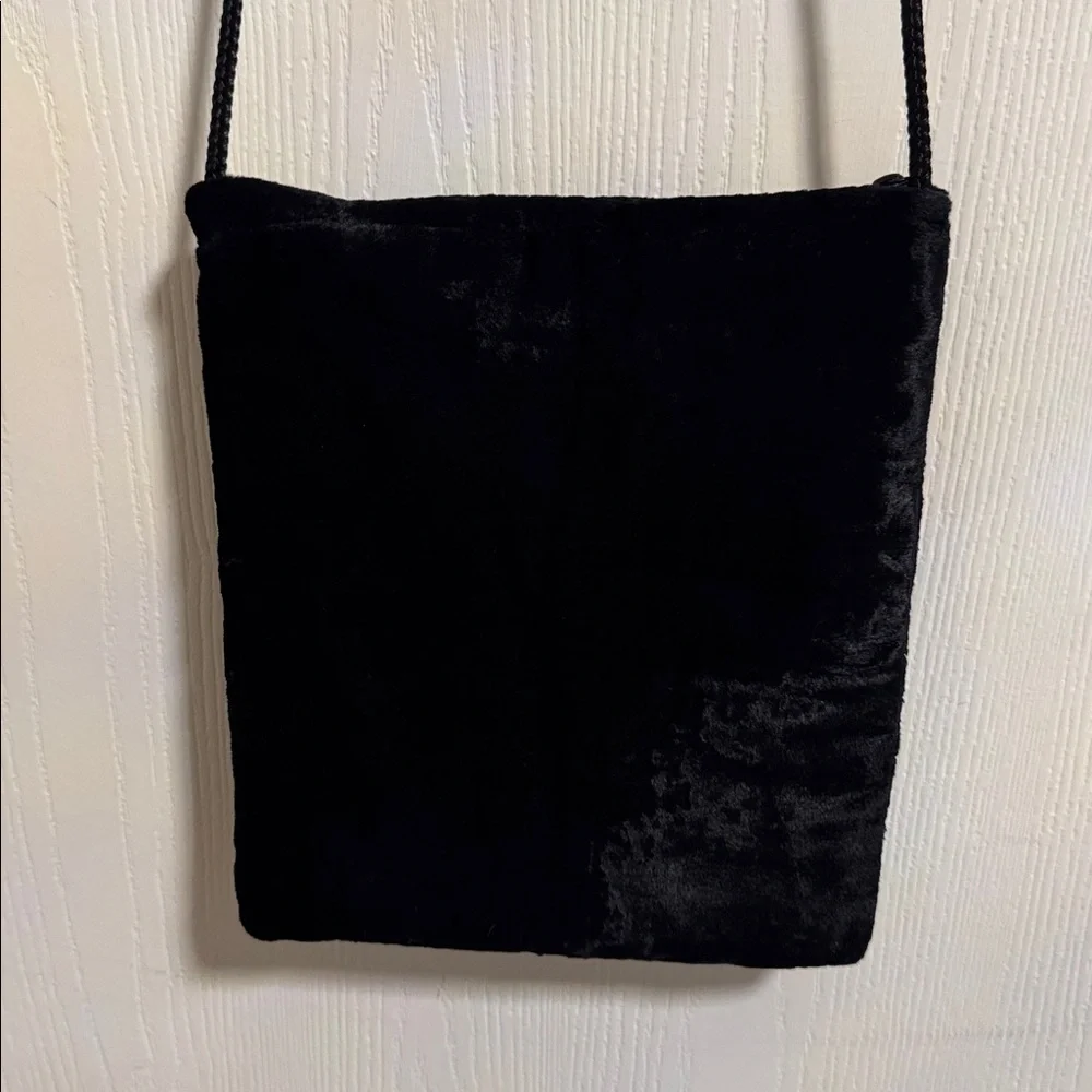 Velvet Beaded Black Crossbody Bag Colorful Design Classy Bohemian Zipper Close‎